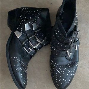Studded Black Leather Ankle Booties**